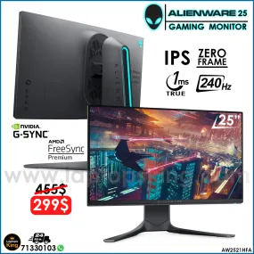 Alienware 25 AW2521HFA 25" Fhd 240hz 1ms Zero Frame Gaming Monitor (New OB)