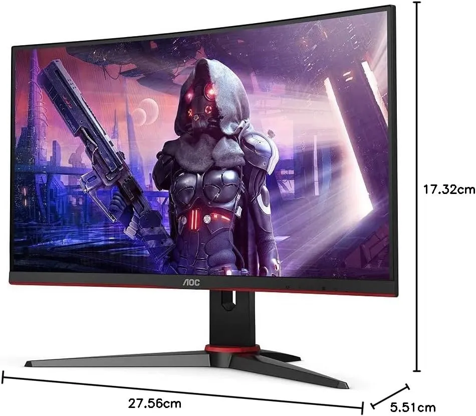 AOC 23.6" 3-Side Frameless Curved Gaming Monitor C24G2AE/BK, 1920 x 1080, 1ms, VGA, HDMI, DP, 165Hz, FreeSync, 6 Game Modes, VESA