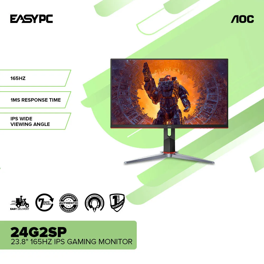 AOC 24G2SP 23.8" 165Hz IPS Panel FlickerFree and AOC LowBlue Mode Technology Gaming Monitor