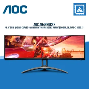 AOC AG493UCX2 48.8" DUAL QHD LED CURVED GAMING MONITOR 1MS 165HZ WLMNT (3XHDMI, DP, TYPE-C, USB3.1)