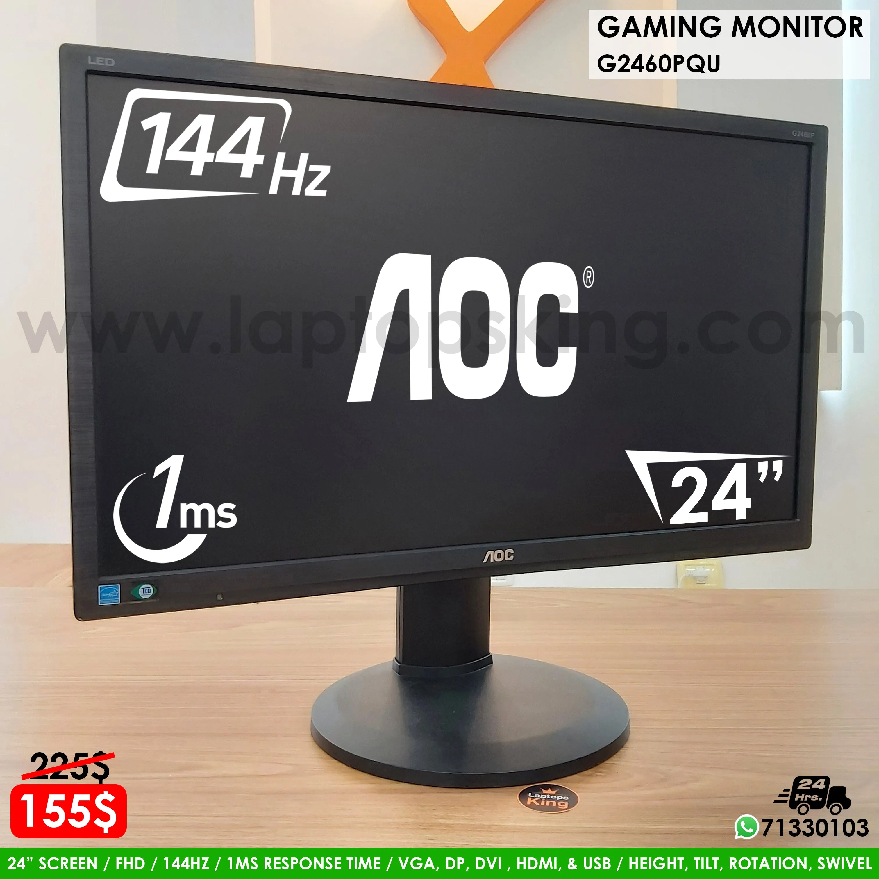 AOC G2460pqu 24" Fhd 144hz 1ms Gaming Monitor (Used Very Clean)