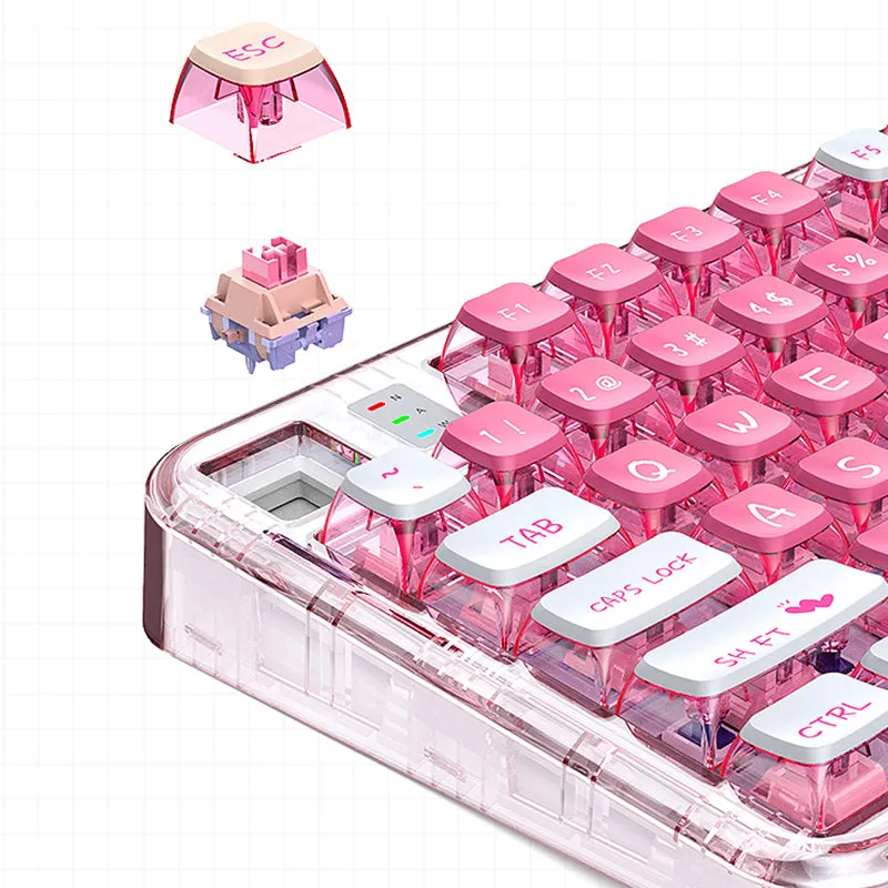 CoolKiller CK75 Pink Transparent Three Mode Mechanical Keyboard