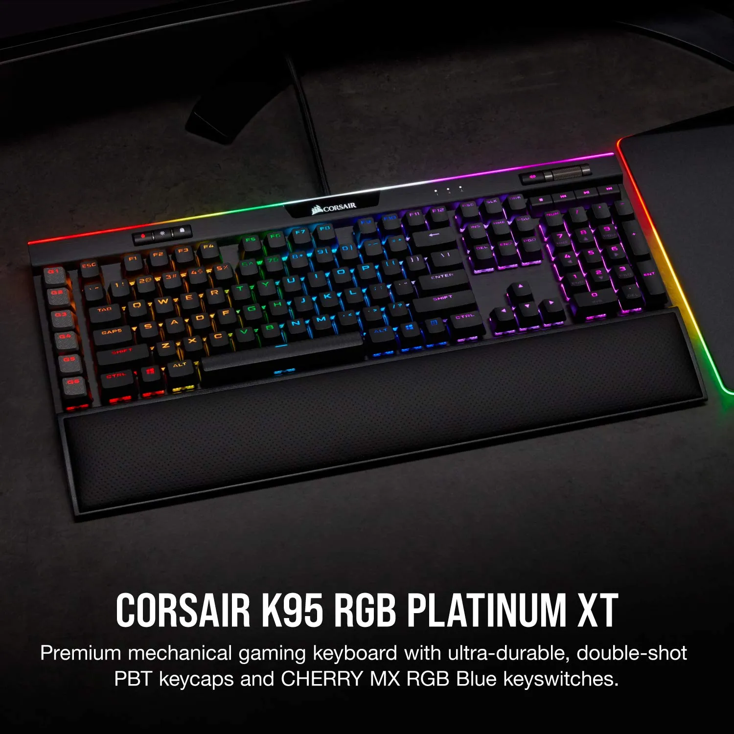 Corsair K95 RGB PLATINUM XT Mechanical Wired Gaming Keyboard - Cherry MX Speed Switches - PBT Double-Shot Keycaps - iCUE Compatible - QWERTY NA Layout - Black