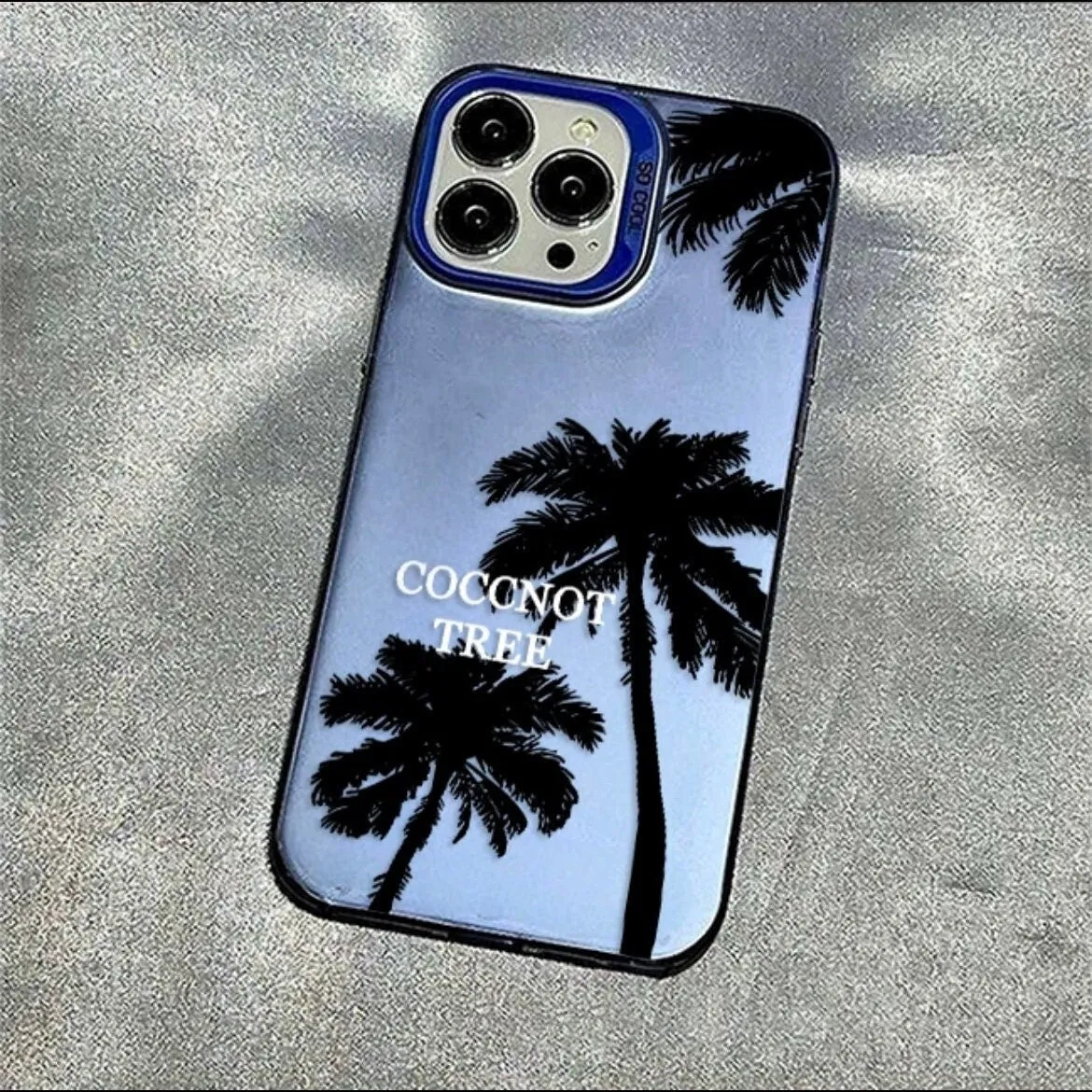 Cute Grey Minimalist Sleek Black Coconut Palm Tree Print Design Protective Shockproof Phone Case for iPhone X XR XS 11 12 13 14 15 Pro Max