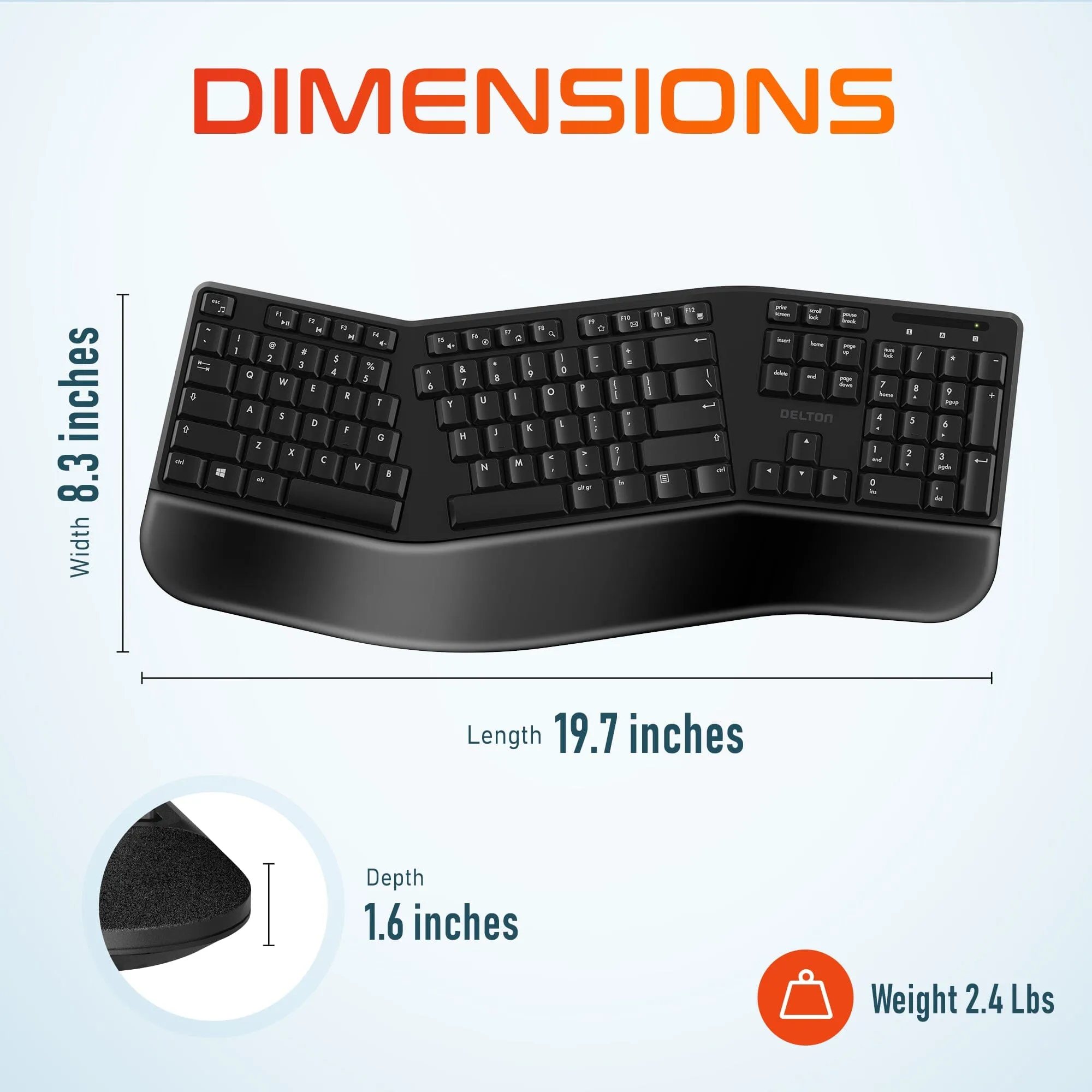 Delton KB200 and S12 Wireless Ergonomic Keyboard and Wireless Mouse Computer Pointing Device Accessory