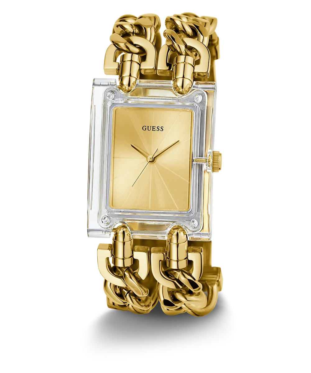 GUESS Ladies Gold Tone Clear Analog Watch