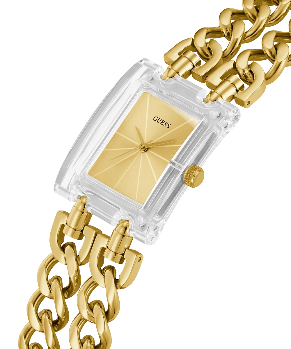 GUESS Ladies Gold Tone Clear Analog Watch