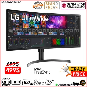 LG 35WN75CN-B 35" UltraWide QHD 100hz Type-C HDR Curved Monitor (Brand New)