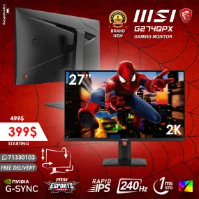 Msi G274QPX 27” 2k 240hz 1ms Rapid Ips True Color Adjustable Gaming Monitor (Brand New)