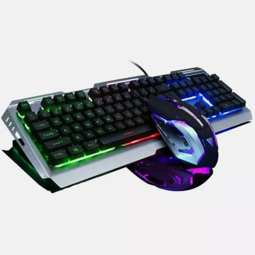 Ninja Dragon Metallic Silver Mechanical Gaming Keyboard and Mouse Set