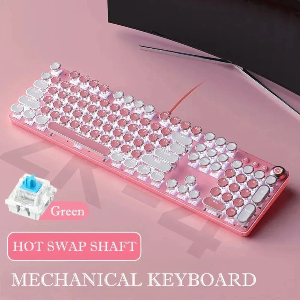 Pink and Sky Blue Theme Retro Mechanical Wired Keyboard