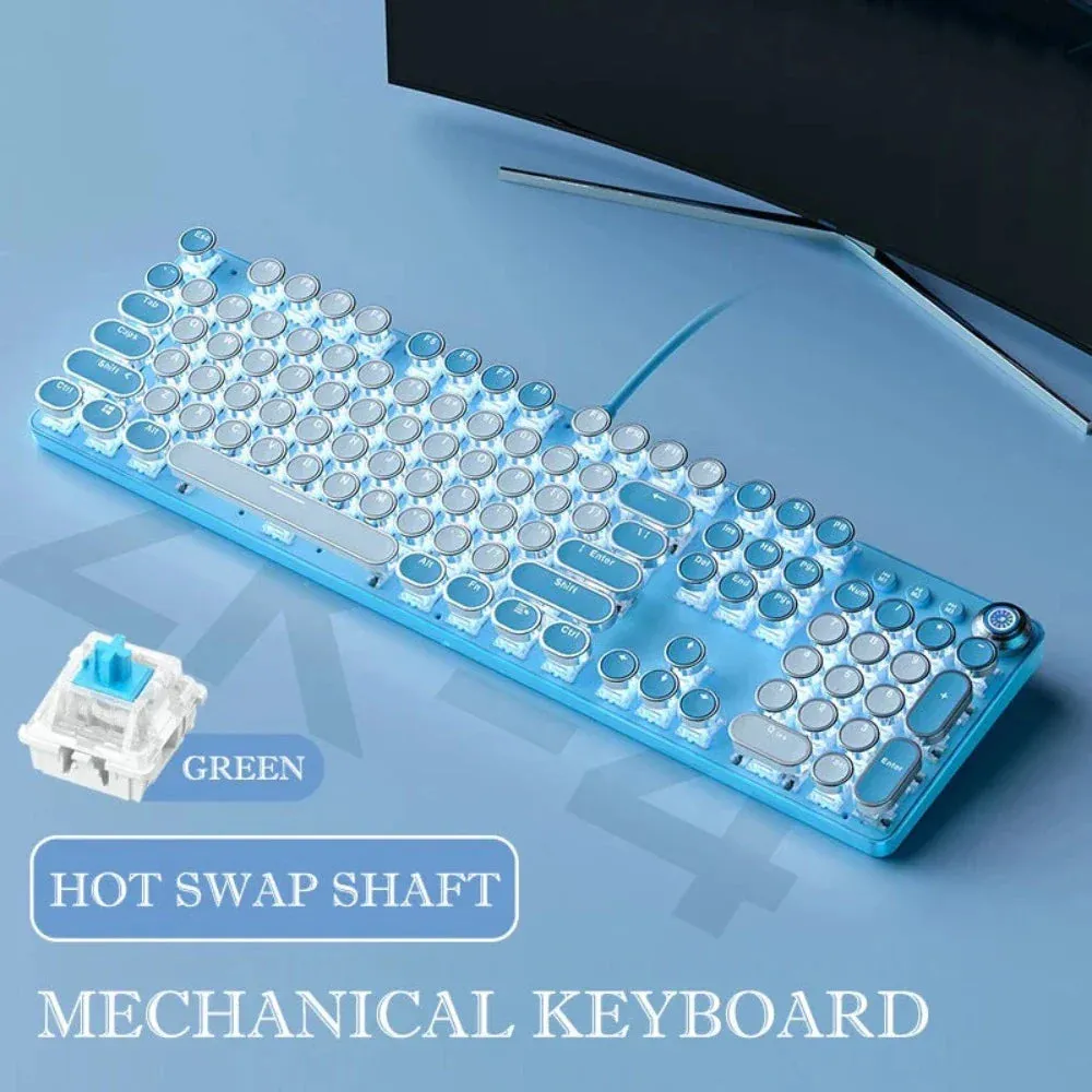 Pink and Sky Blue Theme Retro Mechanical Wired Keyboard