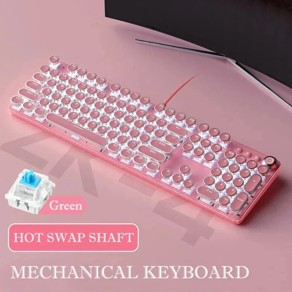 Pink and Sky Blue Theme Retro Mechanical Wired Keyboard