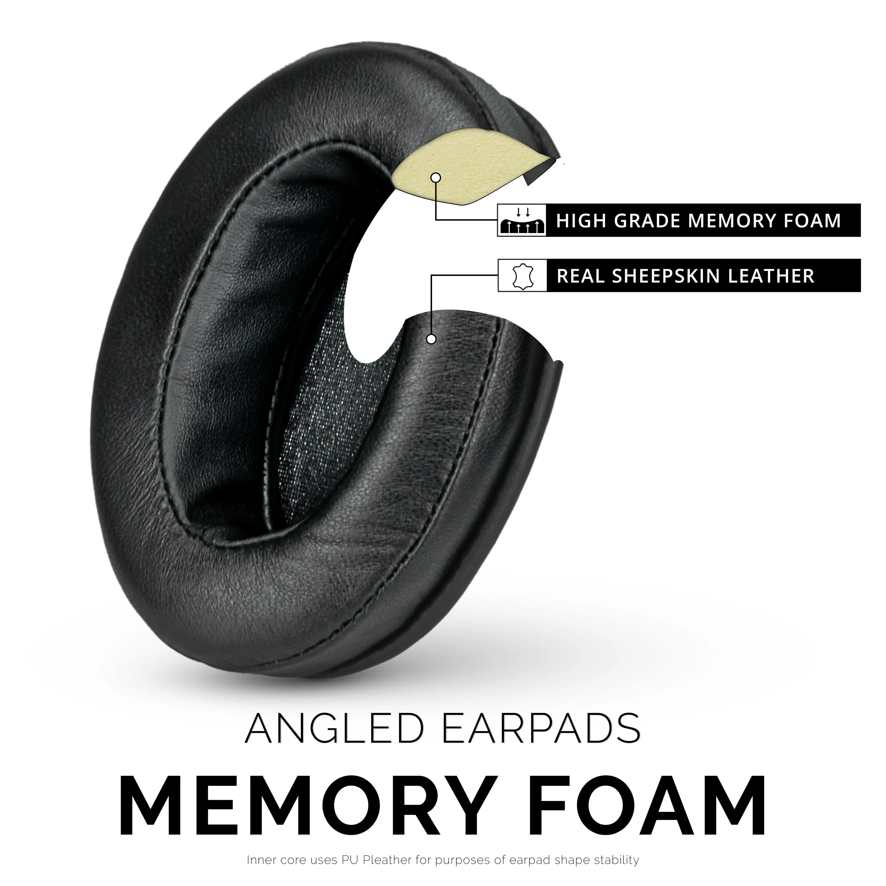 Sheepskin Leather Angled Oval Headphone Memory Foam Earpads