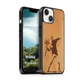 Slim Wooden Phone Case (Banksy Molotov Flowers in Mahogany)