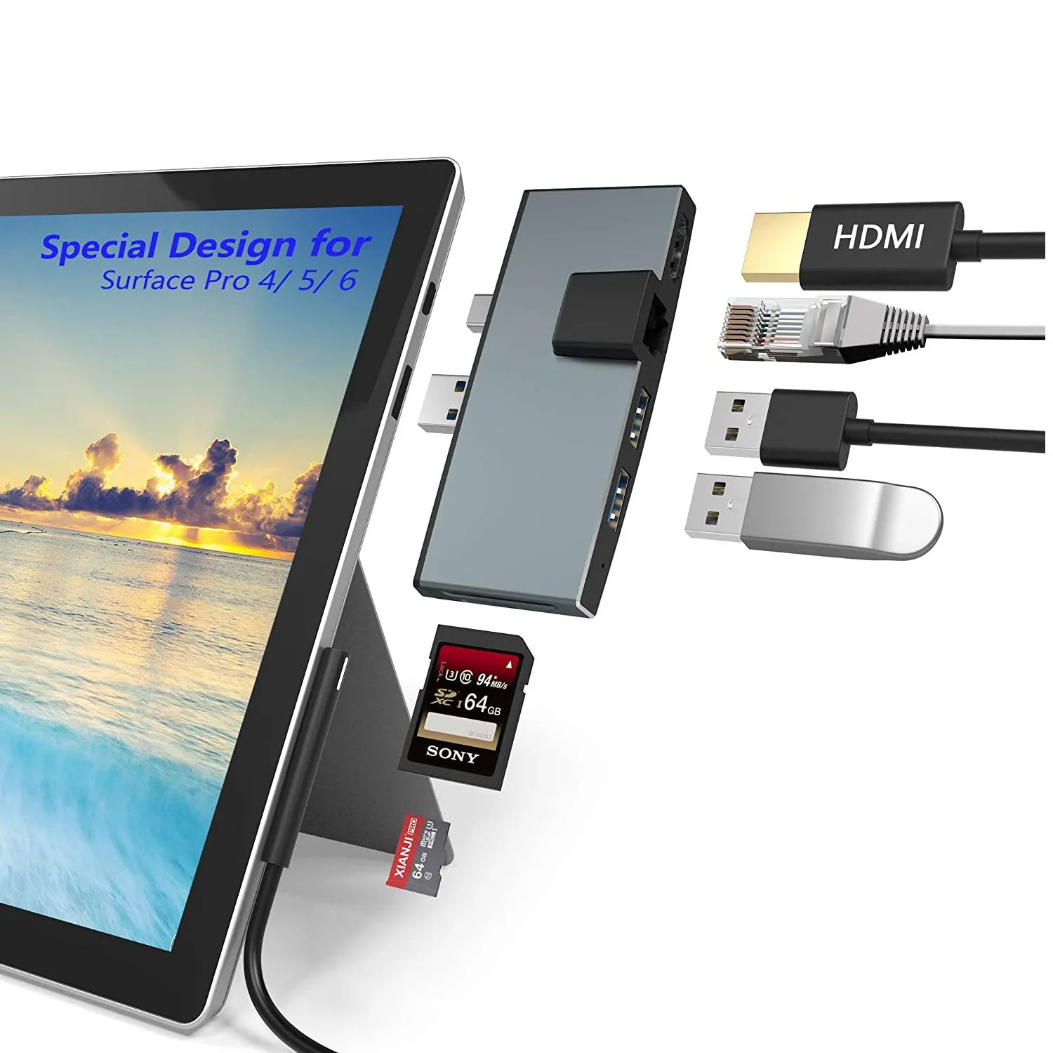 Surface Pro Hub USB3.0 Extended-dock 6-in-1