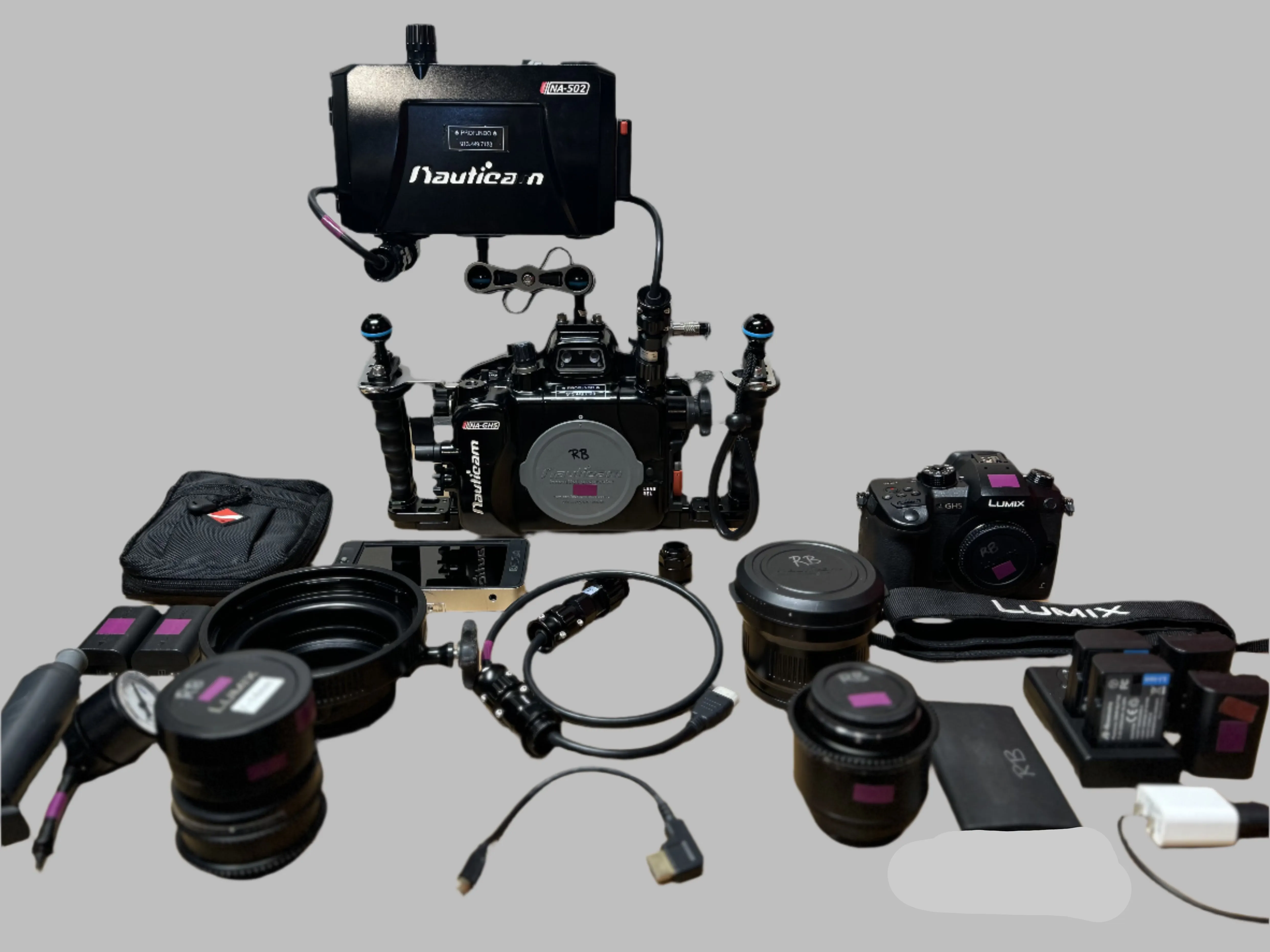 USED Panasonic LUMIX GH5 4K Digital Camera with Underwater Housing and Lens' with Underwater Monitor Housing